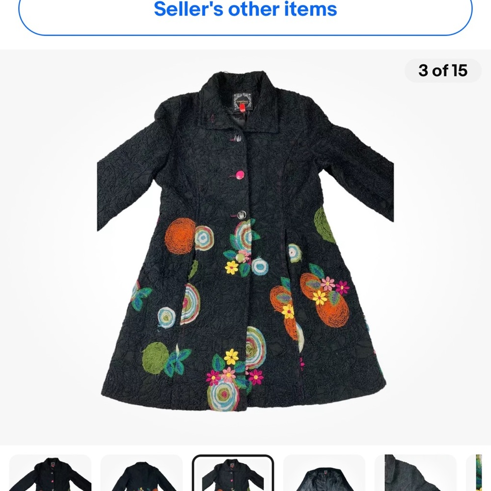 Embroidered black dress coat